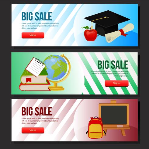 colorido conjunto de banner de venta escolar vector