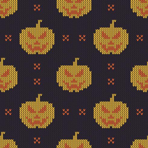 Seamless Knitting Texture with cute pumpkins vector