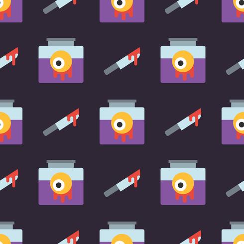 Scary halloween seamless pattern with eyeball and knife vector