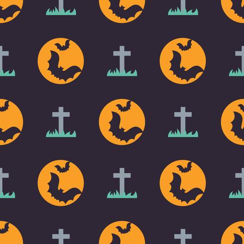 Cute halloween seamless pattern with bats and gravestone vector