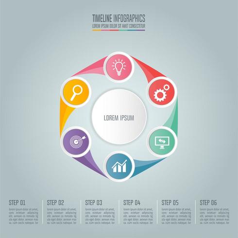 Concepto de negocio con 6 opciones, pasos o procesos. vector