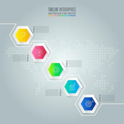 Concepto de negocio de diseño infográfico con 5 opciones, piezas o procesos. vector