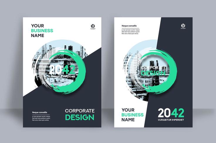 Fondo de ciudad circular verde en capas Plantilla de diseño de portada de libro de negocios vector