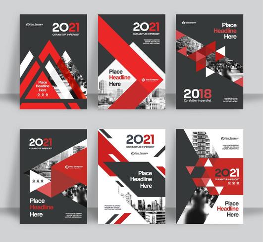 Conjunto de plantilla de diseño de portada de libro de negocios de fondo rojo y gris de la ciudad vector