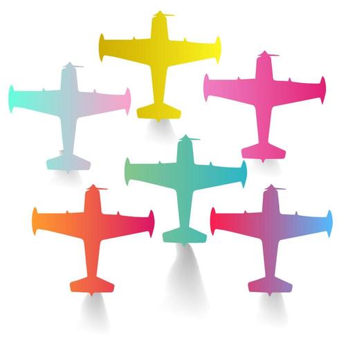 Colorful plane icon with exhaust smoke set vector