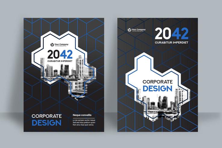 Fondo hexagonal de la ciudad Plantilla de diseño de portada de libro de negocios vector