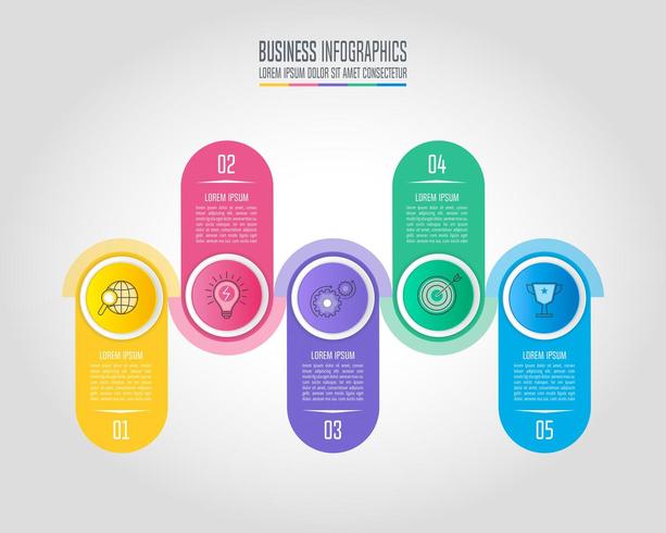 Concepto de negocio de diseño infográfico con 5 opciones, piezas o procesos. vector