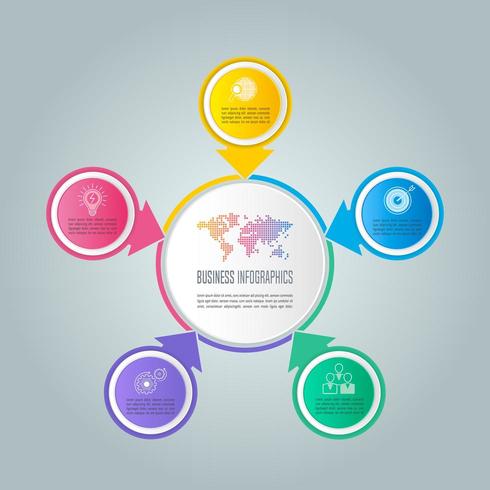 Concepto de negocio de diseño infográfico con 5 opciones, piezas o procesos. vector