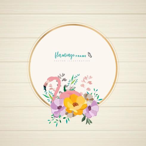 flamingo floral frame design vector