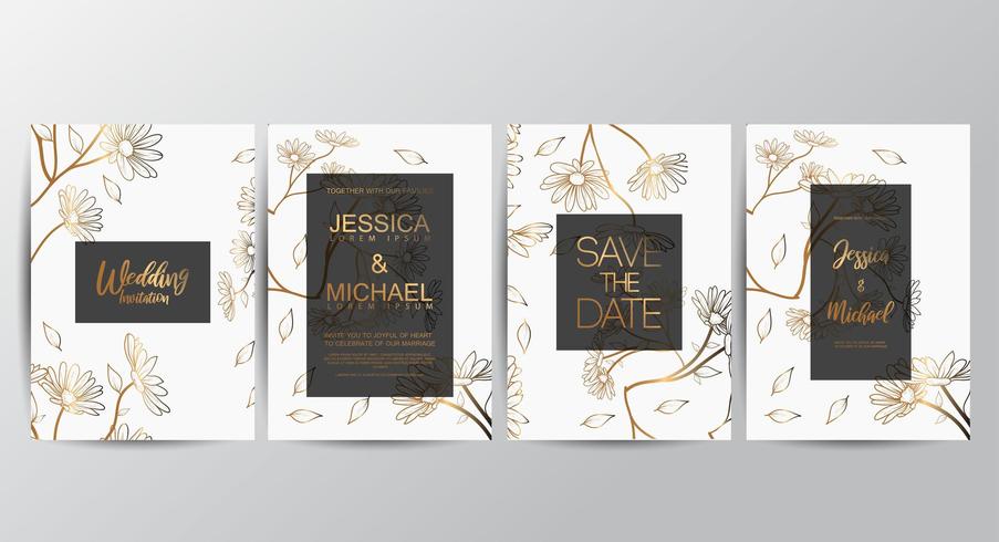 Premium luxury Floral wedding invitation set vector