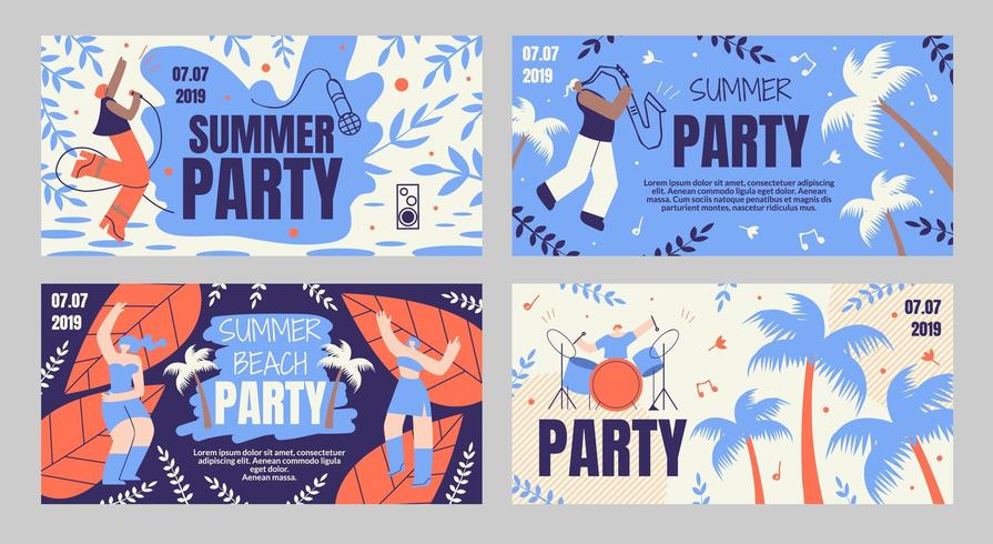 Conjunto de banner de fiesta de playa de verano vector