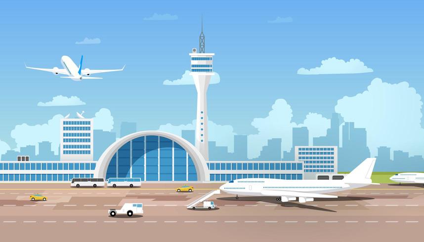 Modern Airport Terminal and Runaway vector