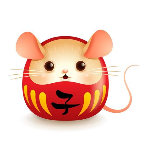 Japanese Daruma doll with rat face. vector