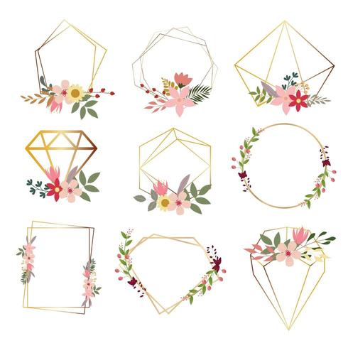 set of modern geometrical floral frames vector