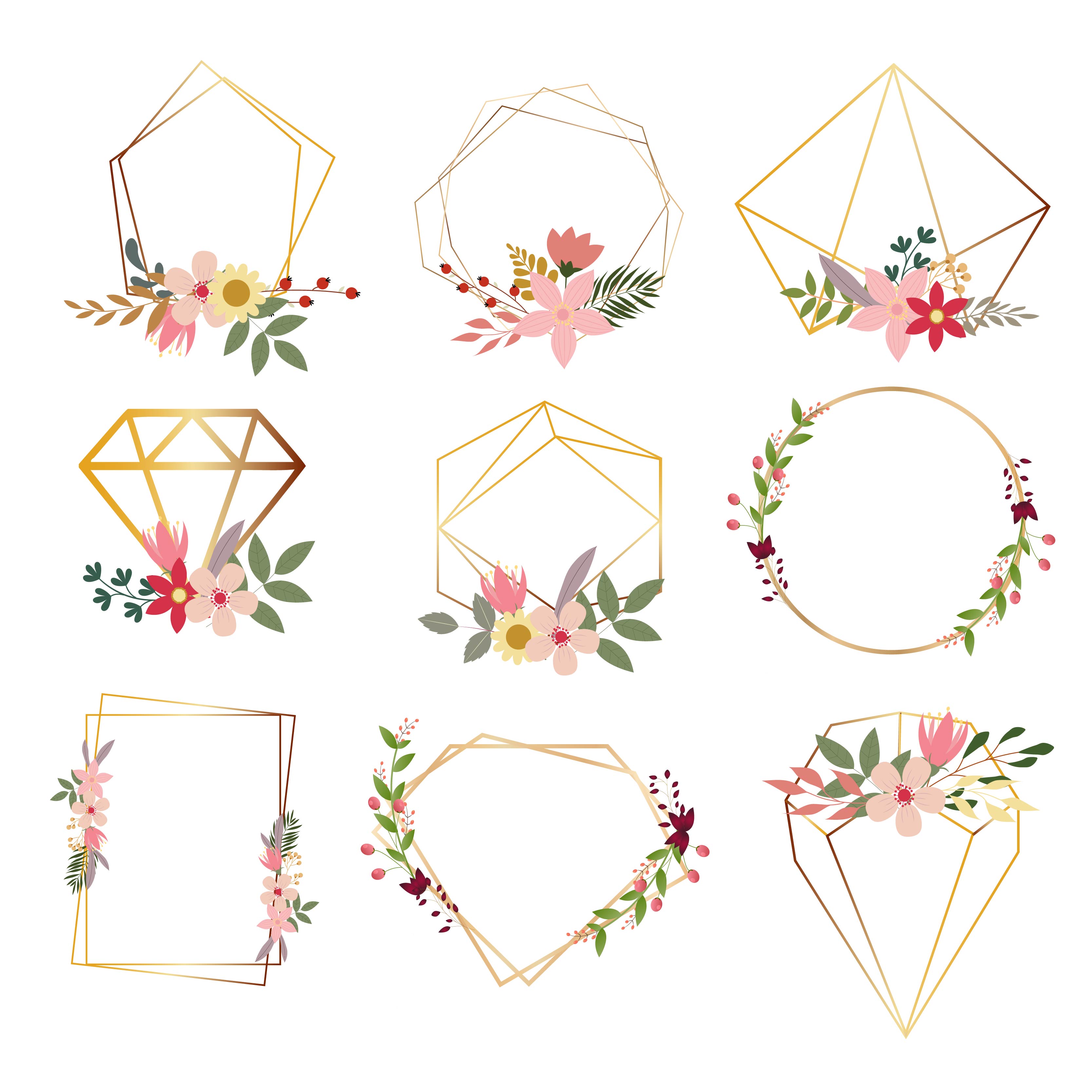set of modern geometrical floral frames 666168 Vector Art at Vecteezy