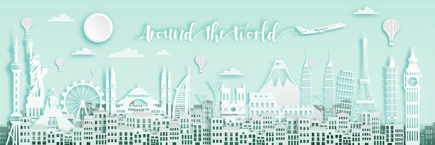 White Around The World  Banner  vector