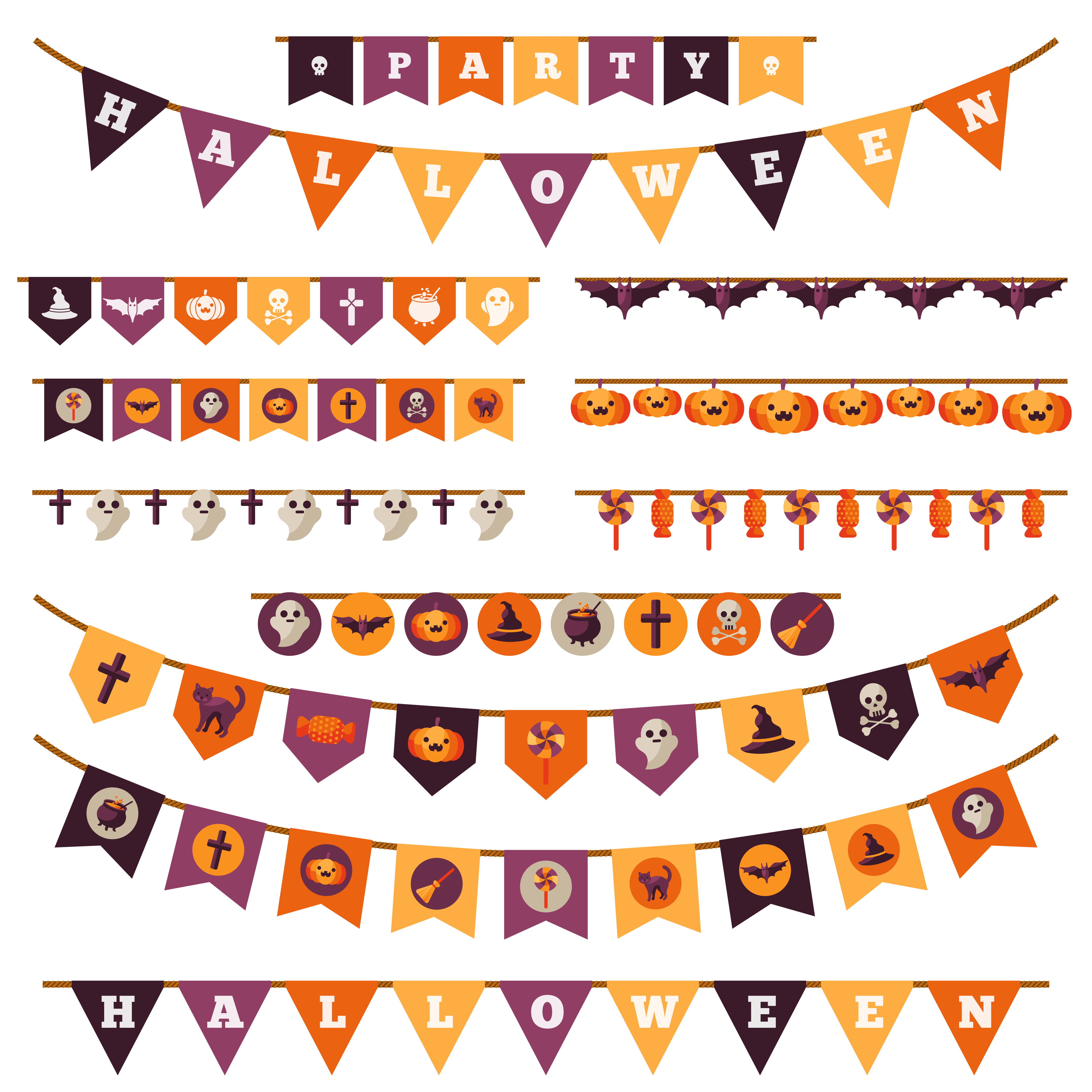 Halloween Flag Garland Set in Flat Style Download Free Vectors