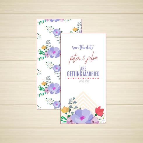 Floral Save the Date Front and Back Wedding Card vector