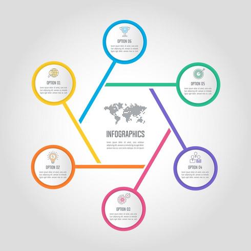 Concepto de negocio de diseño infográfico con 6 opciones, piezas o procesos. vector