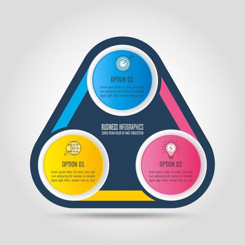 Concepto de negocio de diseño infográfico con 3 opciones, partes o procesos. vector