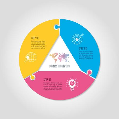 Concepto de negocio de diseño infográfico con 3 opciones, partes o procesos. vector