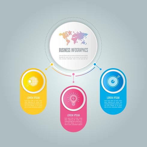 Concepto de negocio de diseño infográfico con 3 opciones, partes o procesos. vector