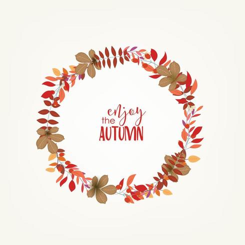 Autumn leaves circular frame vector