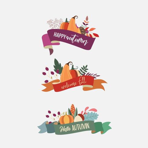 autumn banners with pumpkins and foliage vector