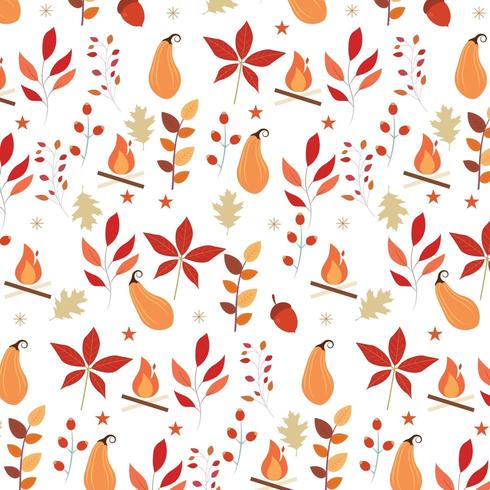 autumn seamless pattern with foliage, fire and other elements vector