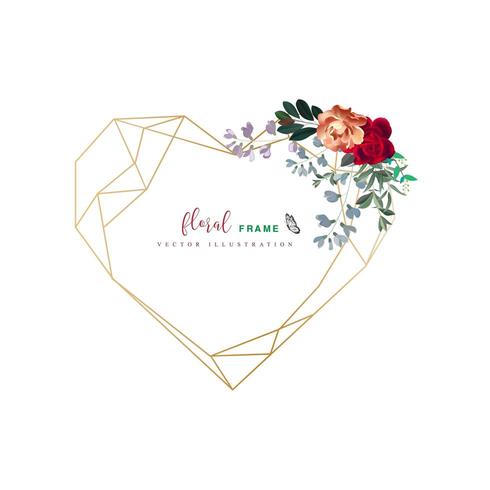 geometrical heart floral frame vector