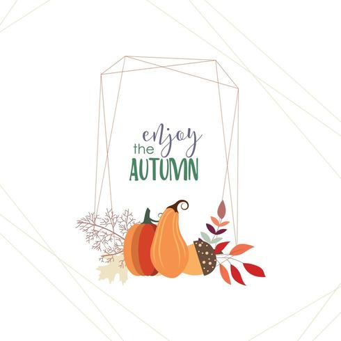 Autumn card with geometric frame and pumpkins vector