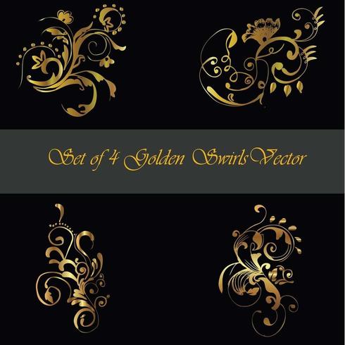 Set of 4 Golden Decorative Swirl Corners vector