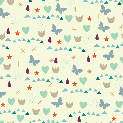 autumn pattern with drops, hearts, butterflies and other elements vector