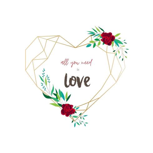 floral geometrical heart frame vector