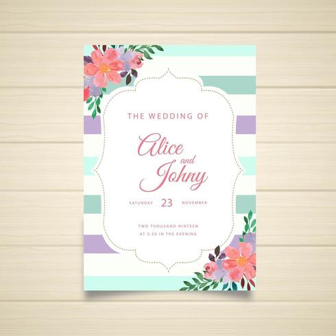 Striped watercolor flowers wedding invitation vector