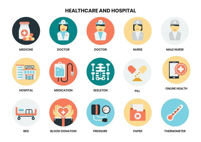 Conjunto de iconos de hospital y salud vector