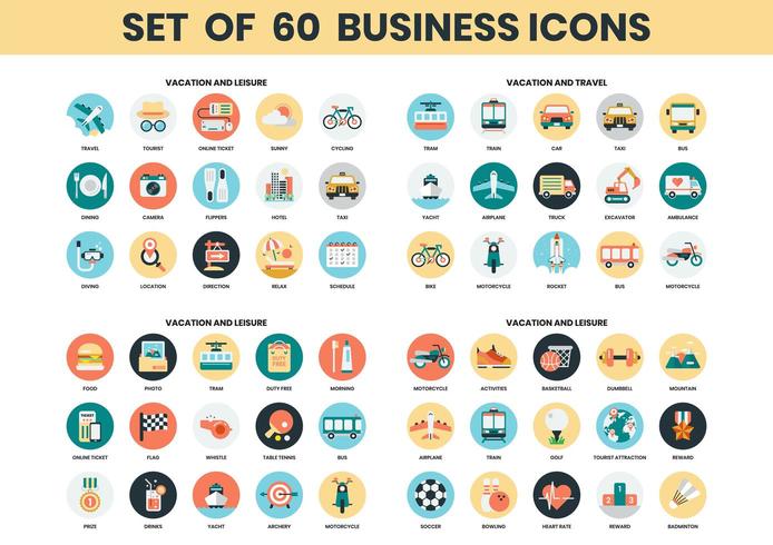 Vacation, leisure and travel icons set vector
