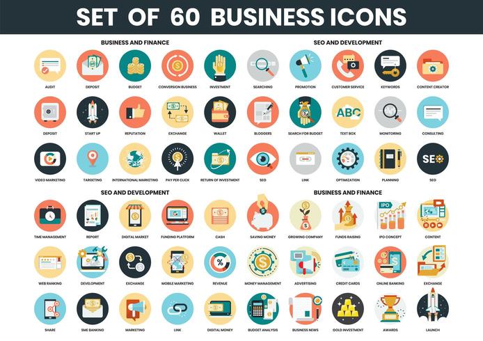 Business, Finance, SEO and Development icons set vector