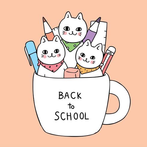 Regreso a la escuela gatos en una taza vector