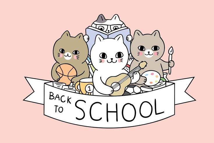 Cartoon cute back to school cats  vector. vector