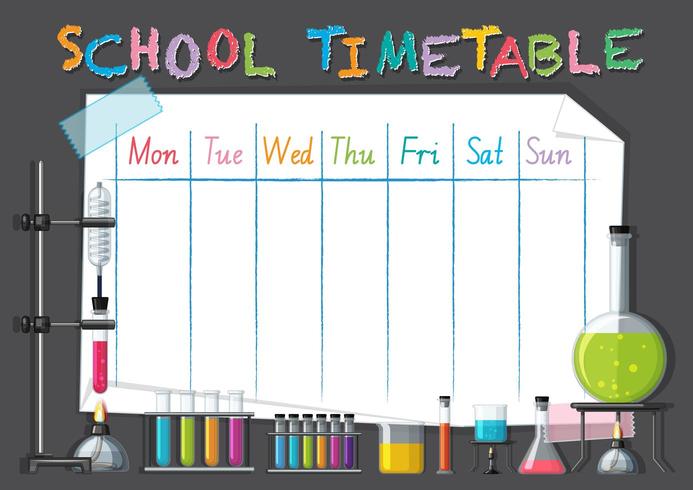 School timetable template with science theme vector