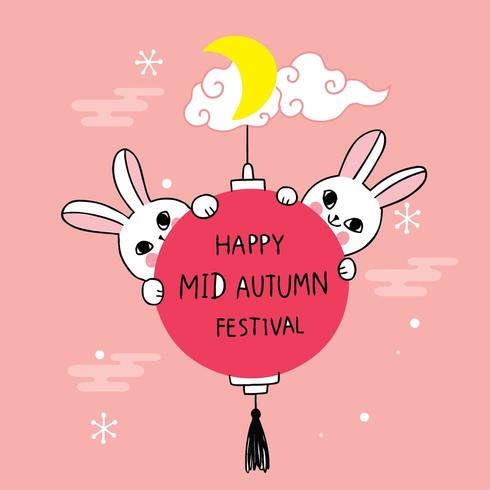 Mid autumn Festival rabbit and moon illustration vector