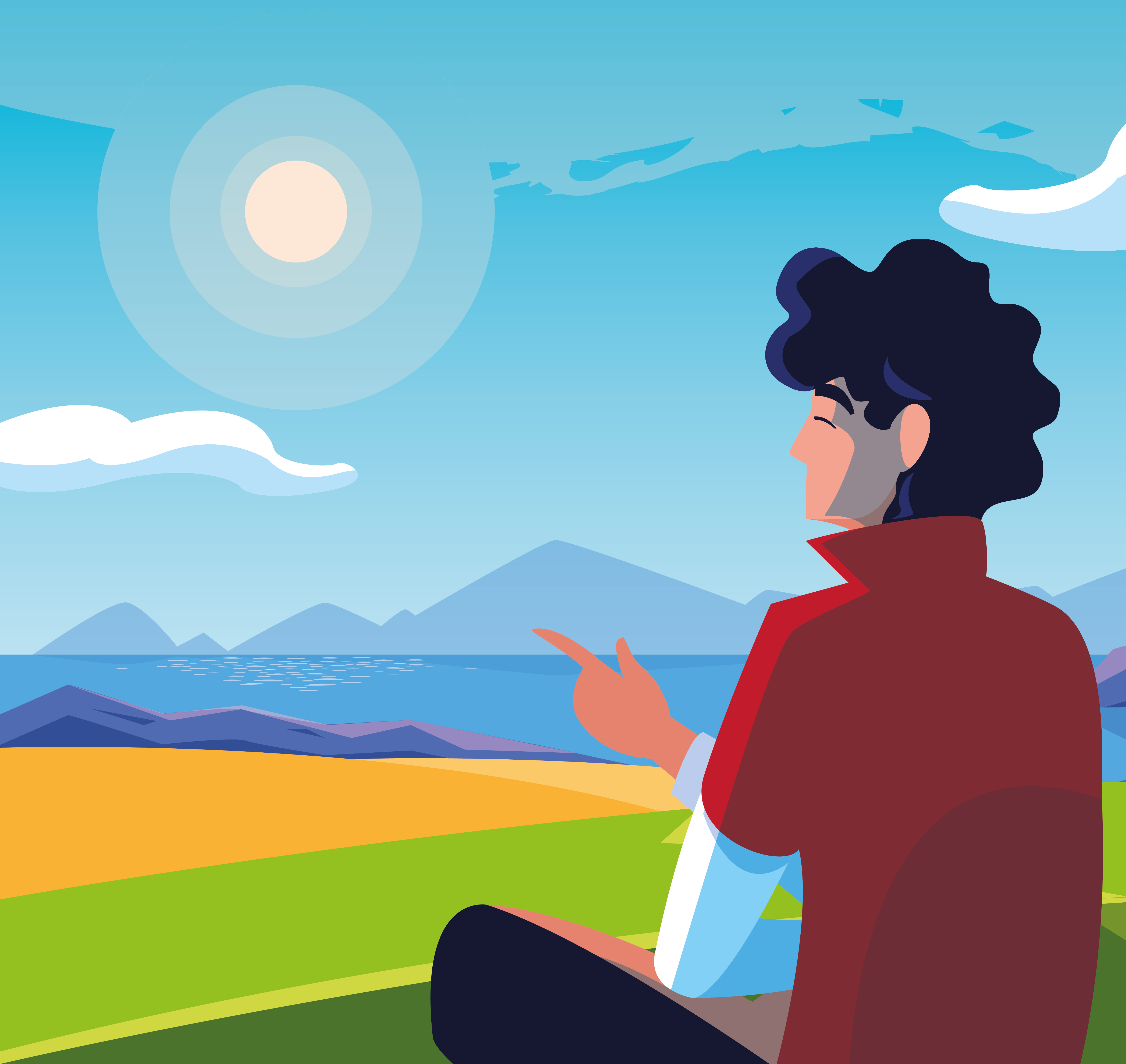 Man Seated Observing Landscape With Lake 666747 Vector Art At Vecteezy man-seated-observing-landscape-with-lake-666747-vector-art-at-vecteezy