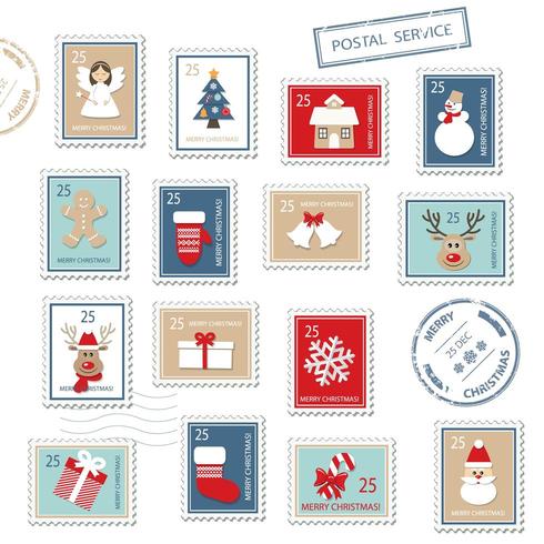 Christmas postal stamps set vector