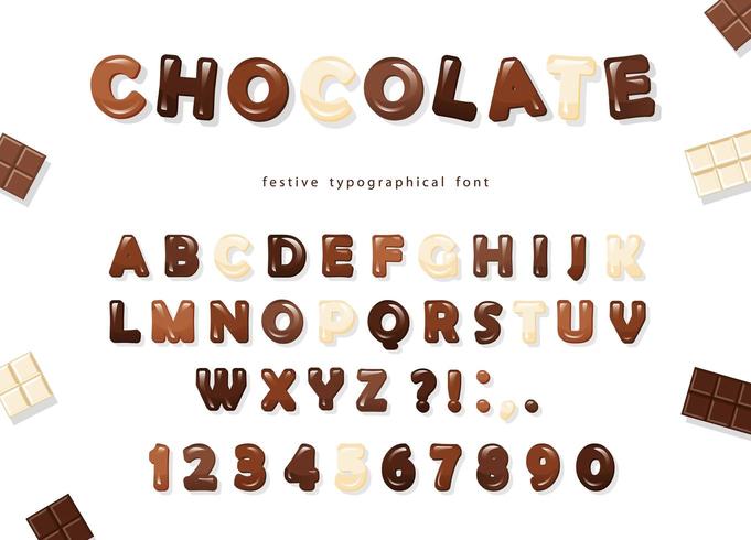 Letras y números de chocolate brillante vector