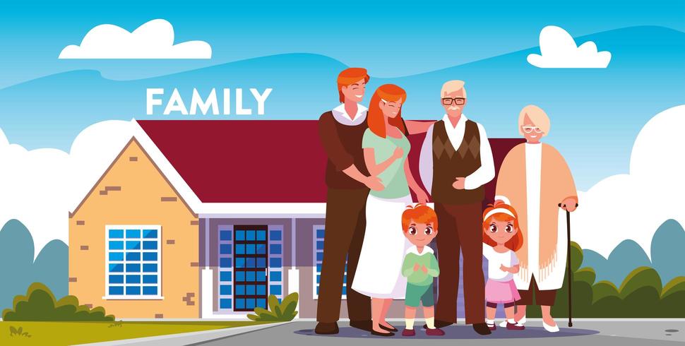 Family in Front of House  vector