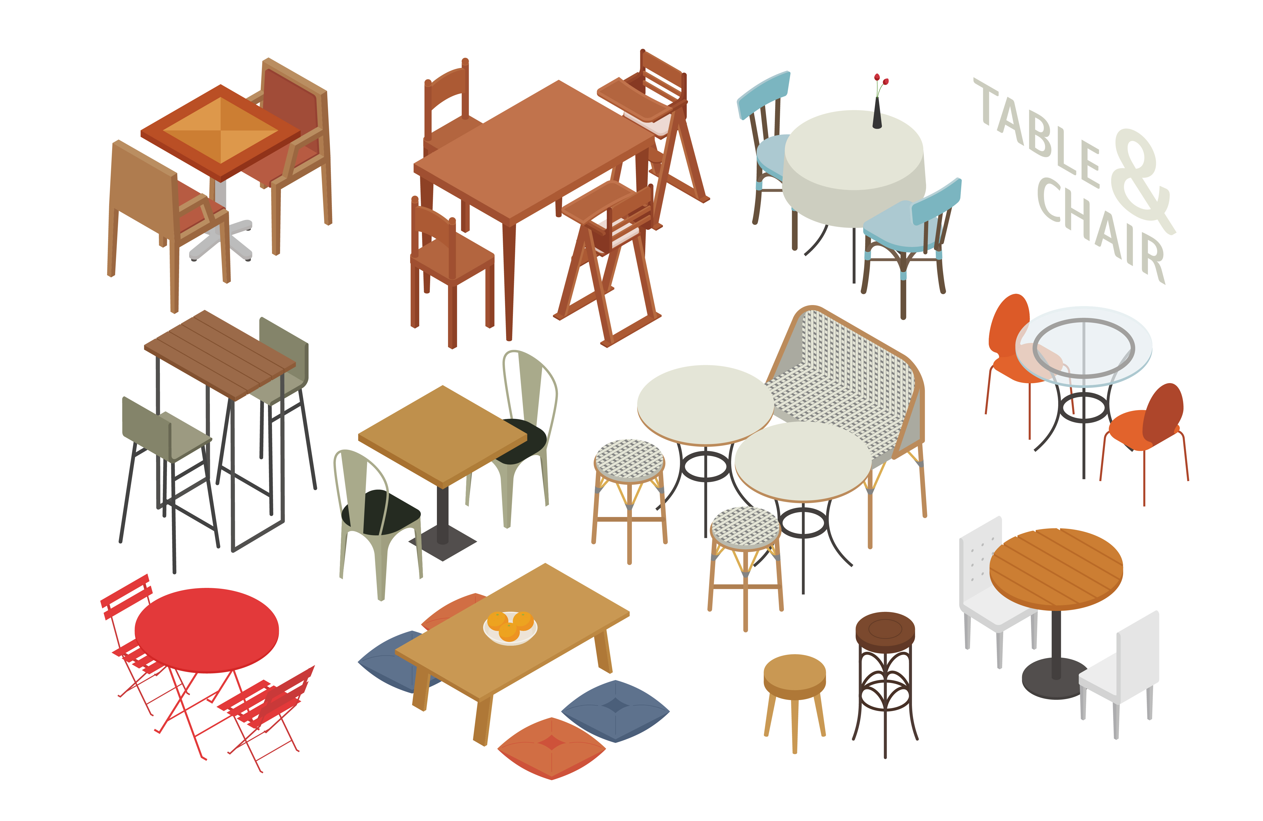 Set Of Isometric Chairs And Tables In Various Styles Download