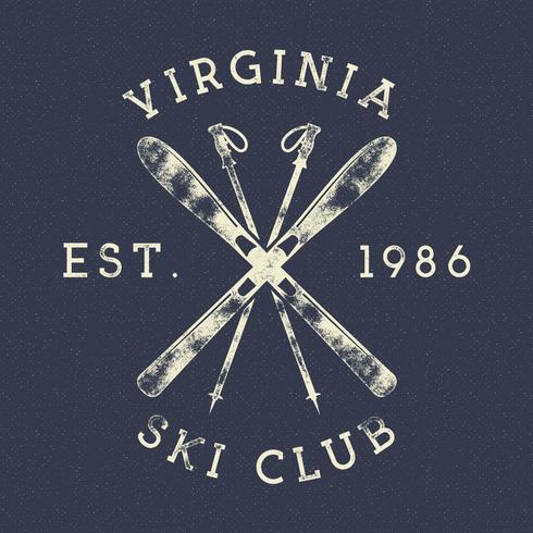 Etiqueta vintage del club de esquí de deportes de invierno vector