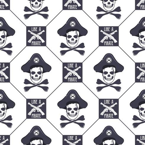 Vector seamless pattern with skulls, old pistols and bones