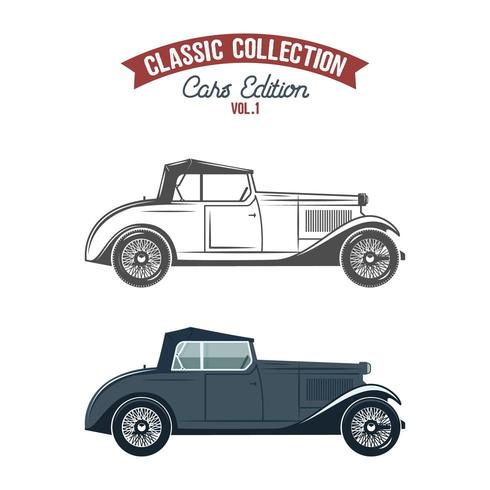 Retro car icons, symbols in flat color and monochrome style vector